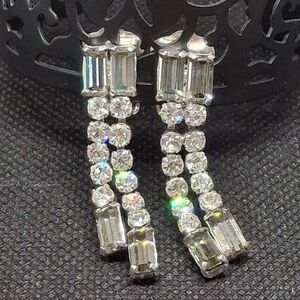 Elegant Vintage Silver Crystal Rhinestone Drop Earrings - Austria Hallmark